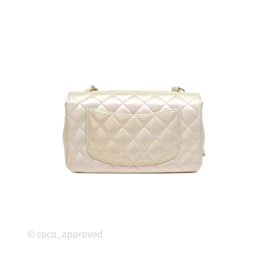 Chanel Mini Rectangular Quilted Iridescent Ivory Lambskin Gold Hardware 20B