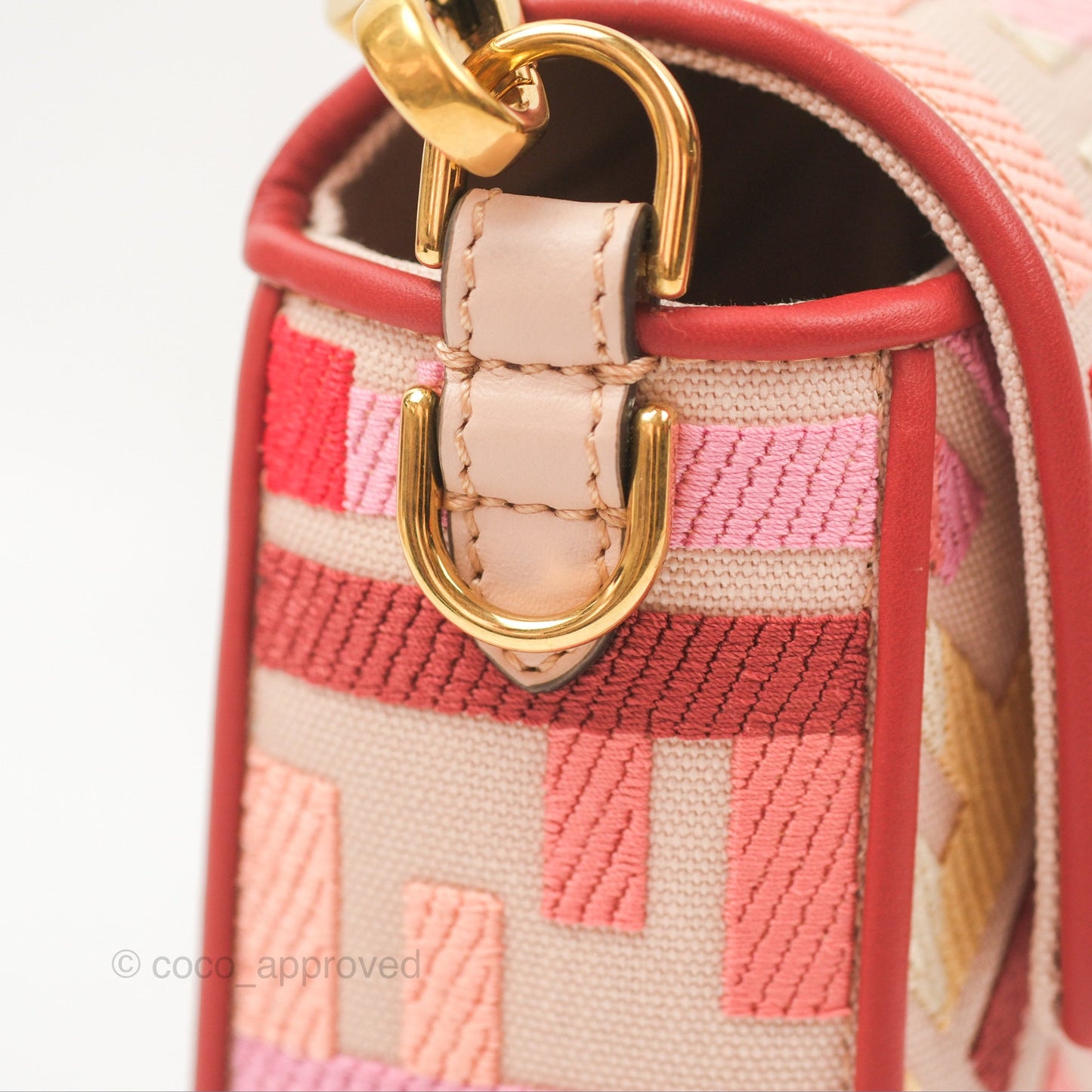Fendi Medium Baguette Bag FF Embroidered Pink Canvas Gold Hardware