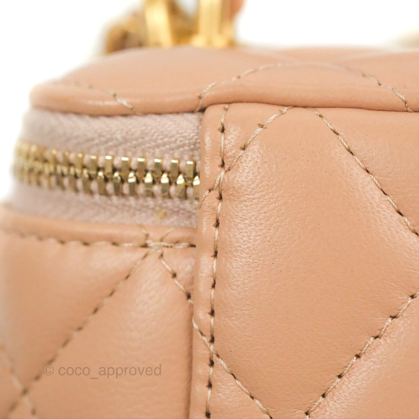 Chanel Mini Top Handle Vanity With Chain Beige Lambskin Aged Gold Hardware