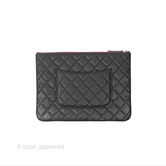 Chanel Medium Quilted O Case Black Caviar Silver Hardware