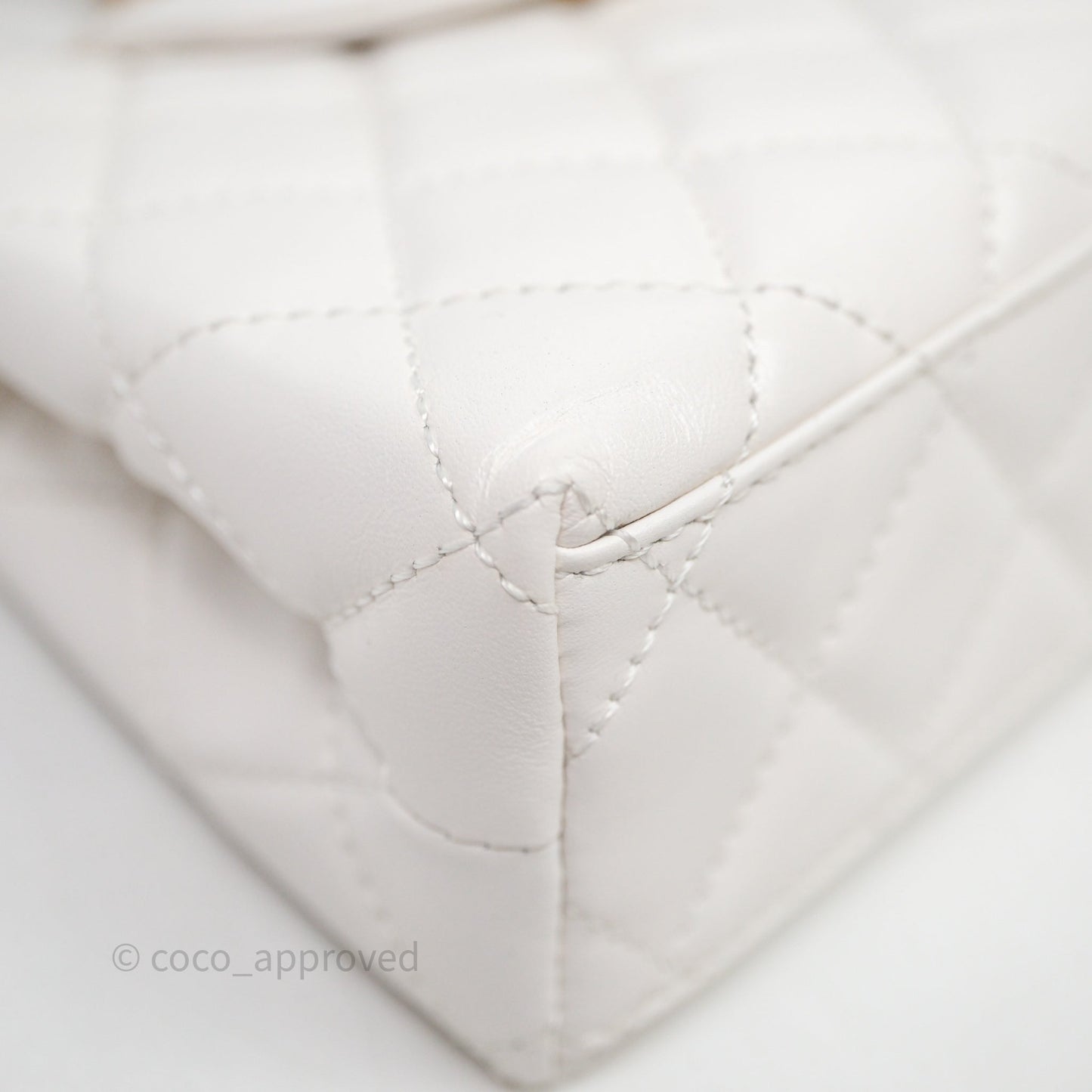 Chanel Kelly Bag Quilted White Lambskin Aged Gold Hardware