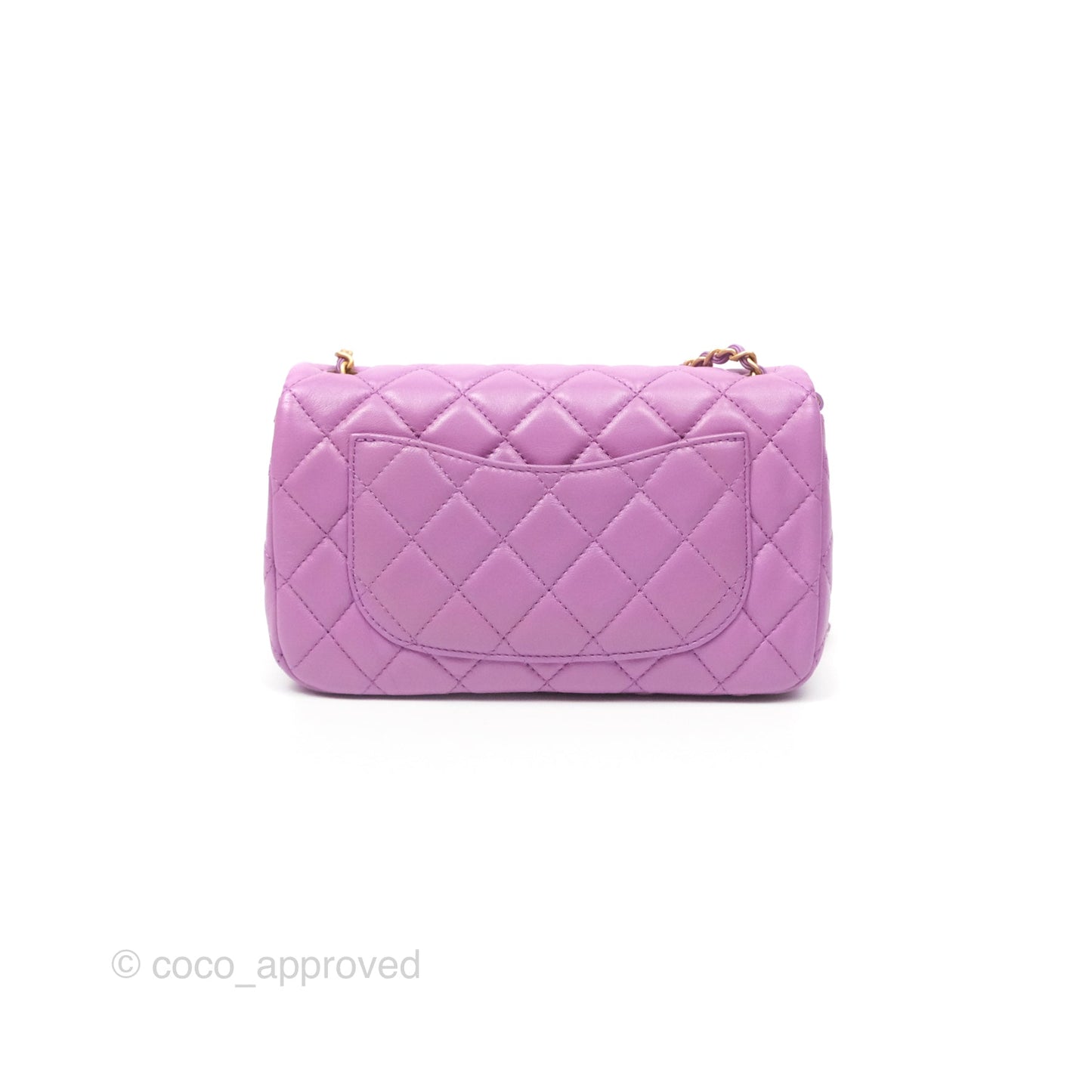 Chanel Mini Rectangular Pearl Crush Quilted Purple Lambskin Aged Gold Hardware
