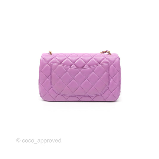 Chanel Mini Rectangular Pearl Crush Quilted Purple Lambskin Aged Gold Hardware
