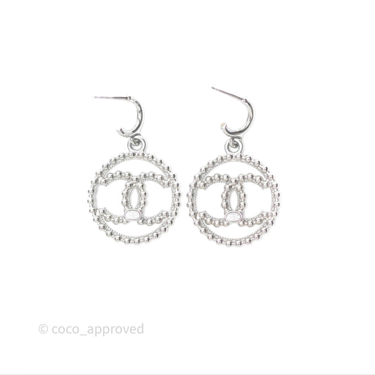 Chanel CC Drop Round Earrings Silver Tone 22C