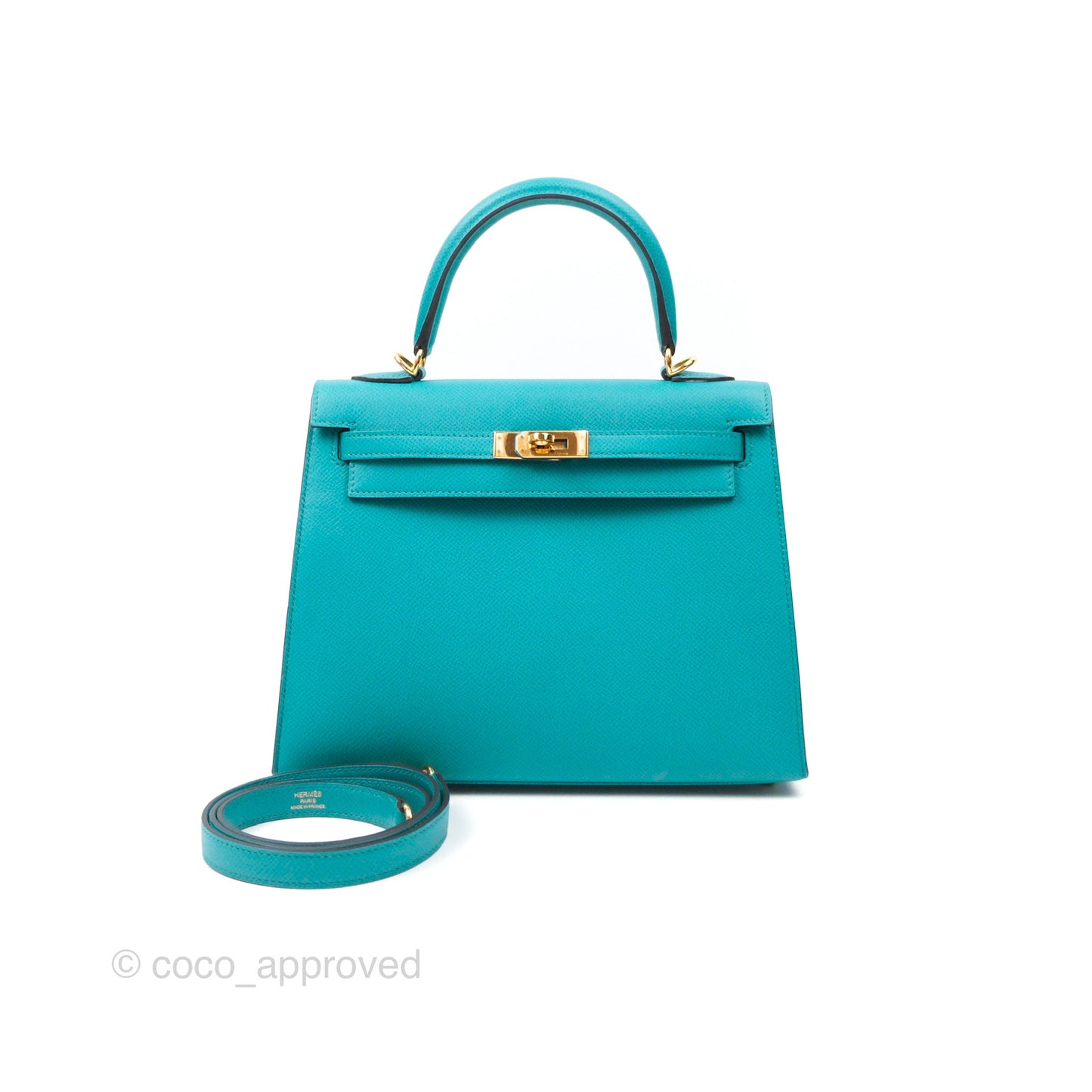 Hermès Sellier Kelly 25 Bleu Paon 7F Epsom Gold Hardware