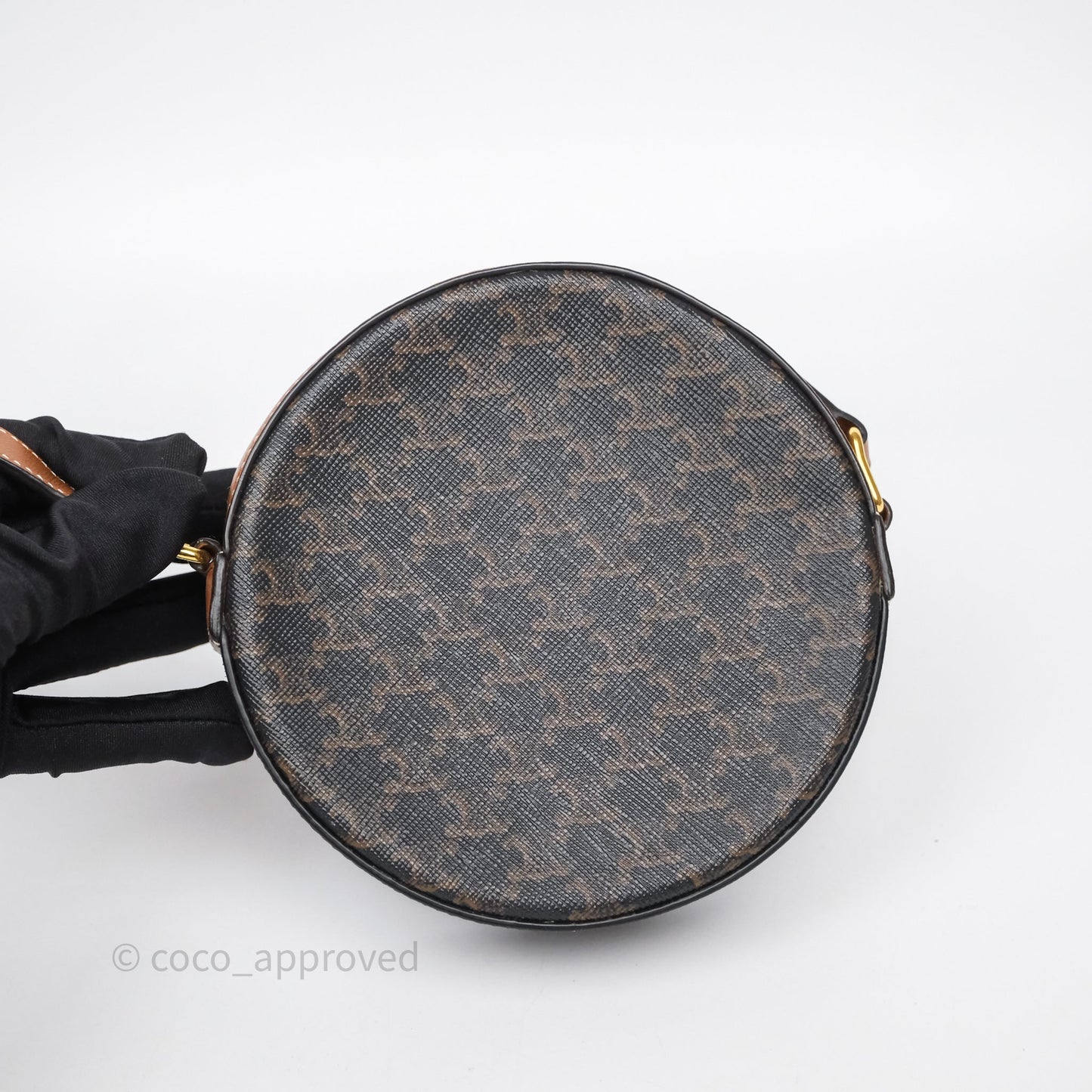 Celine Round Purse on Strap Triomphe Canvas Tan