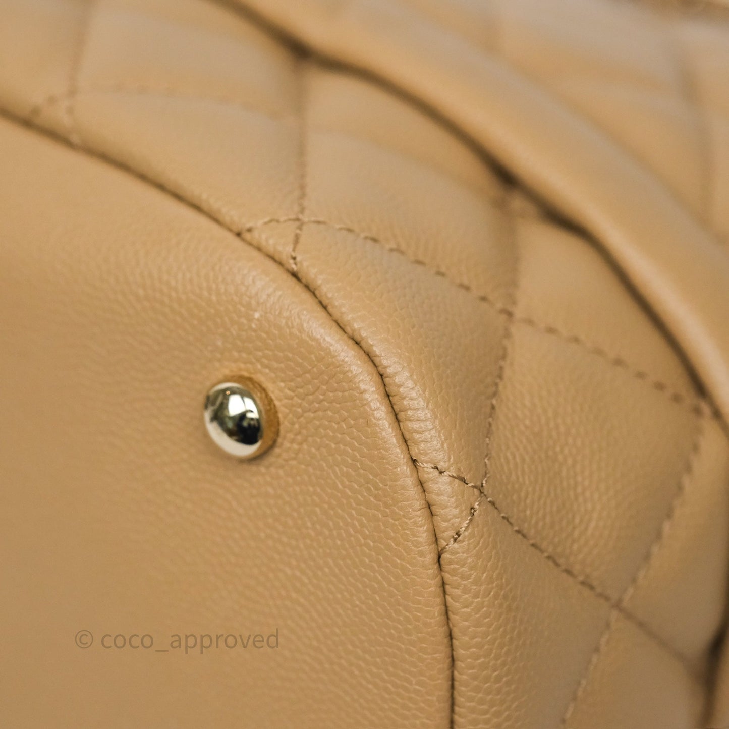 Chanel Rolled Up Bucket Drawstring Bag Beige Caviar Gold Hardware