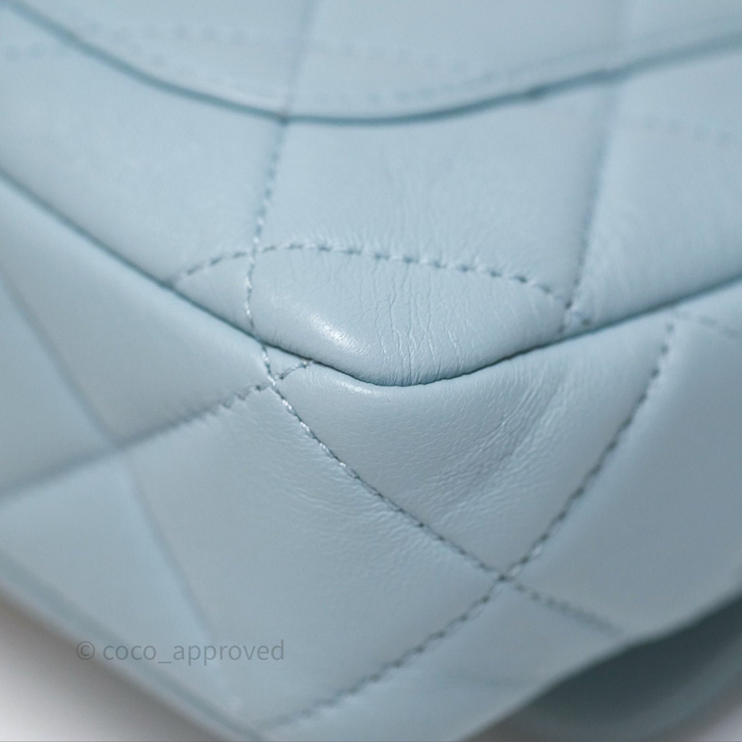 Chanel Quilted Enamel Pending CC Mini Square Flap Baby Blue Lambskin 22P