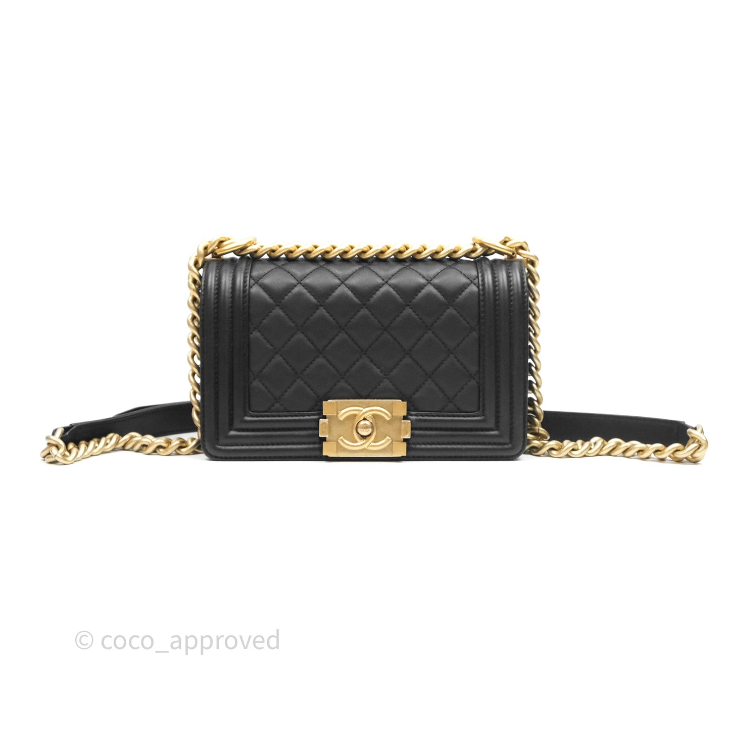 Chanel Small Boy Black Calfskin Aged Gold Hardware