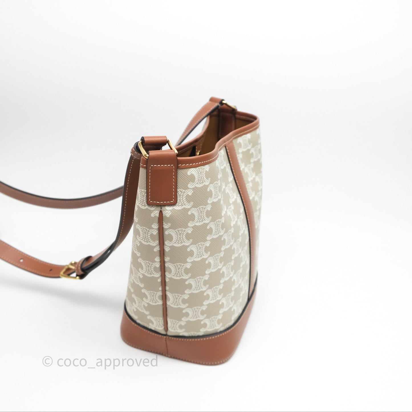 Celine Small Bucket Triomphe Canvas Grege Calfskin