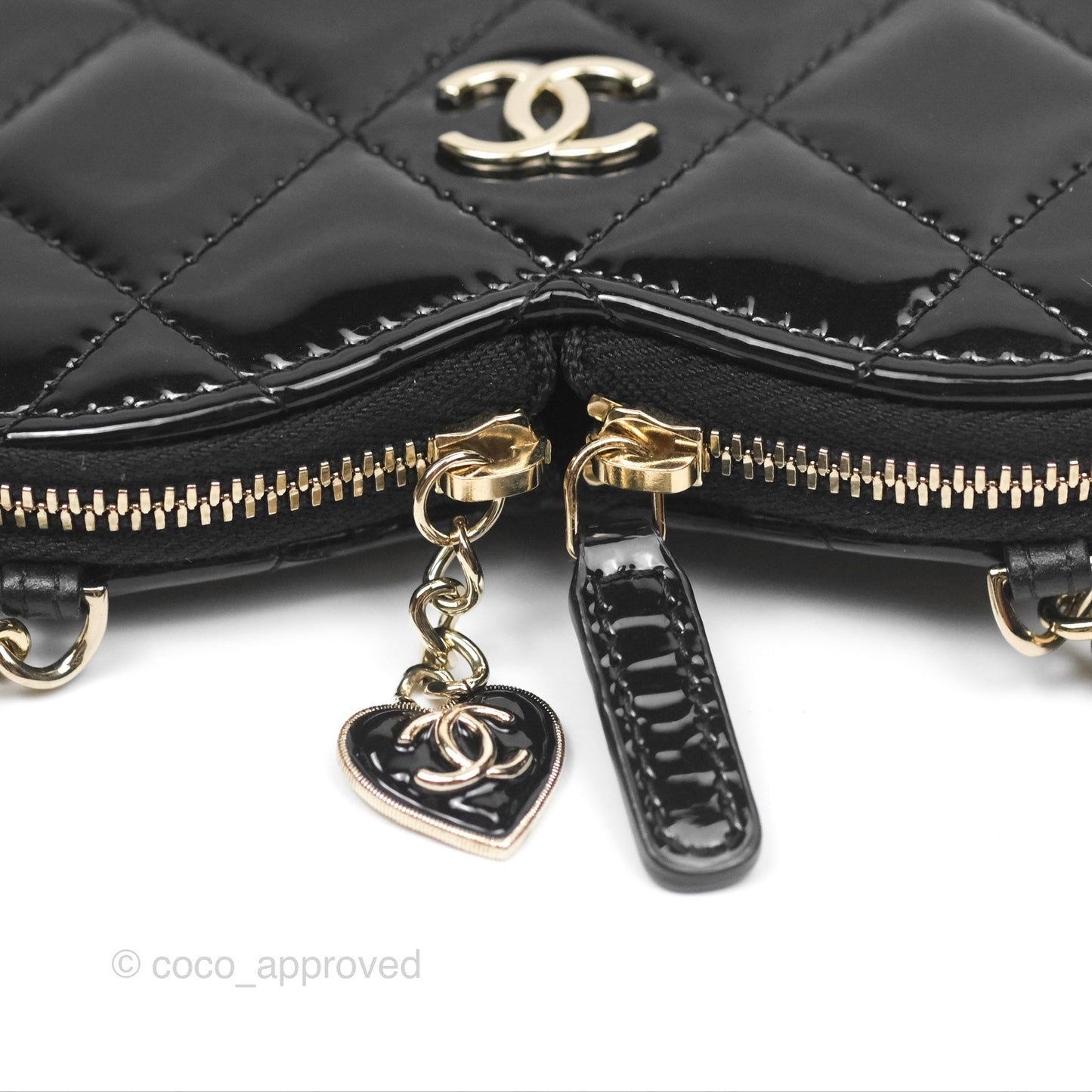 Chanel Heart Clutch with Chain with Coin Purse Black White Patent