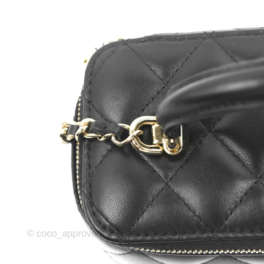 Chanel Vanity Rectangular Top Handle Black Lambskin Gold Hardware