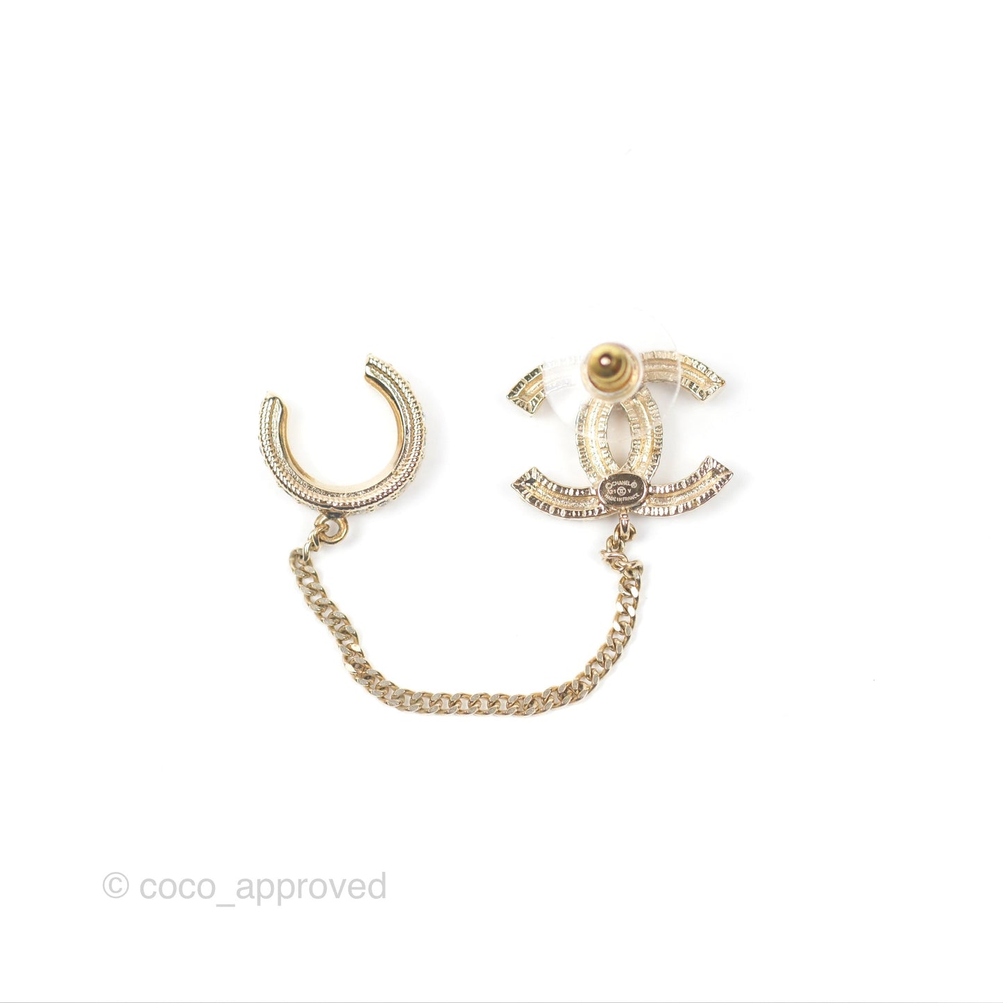 Chanel Single Logo CC Earring with Crystal Ear Clip Gold Tone 21V