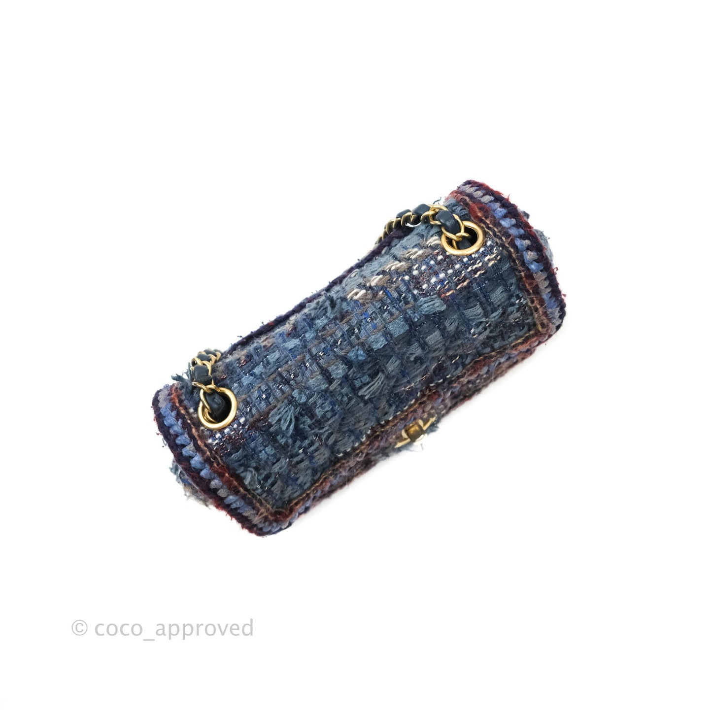 Chanel Quilted Mini Rectangular Navy Tweed Gold Hardware