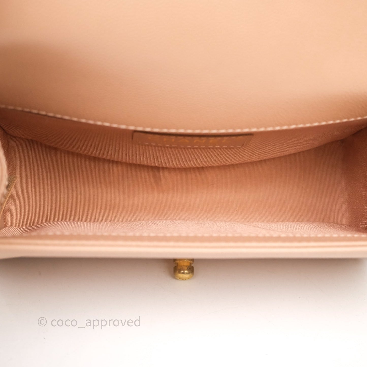 Chanel Small Boy Caviar Beige Pink Bag Aged Gold Hardware