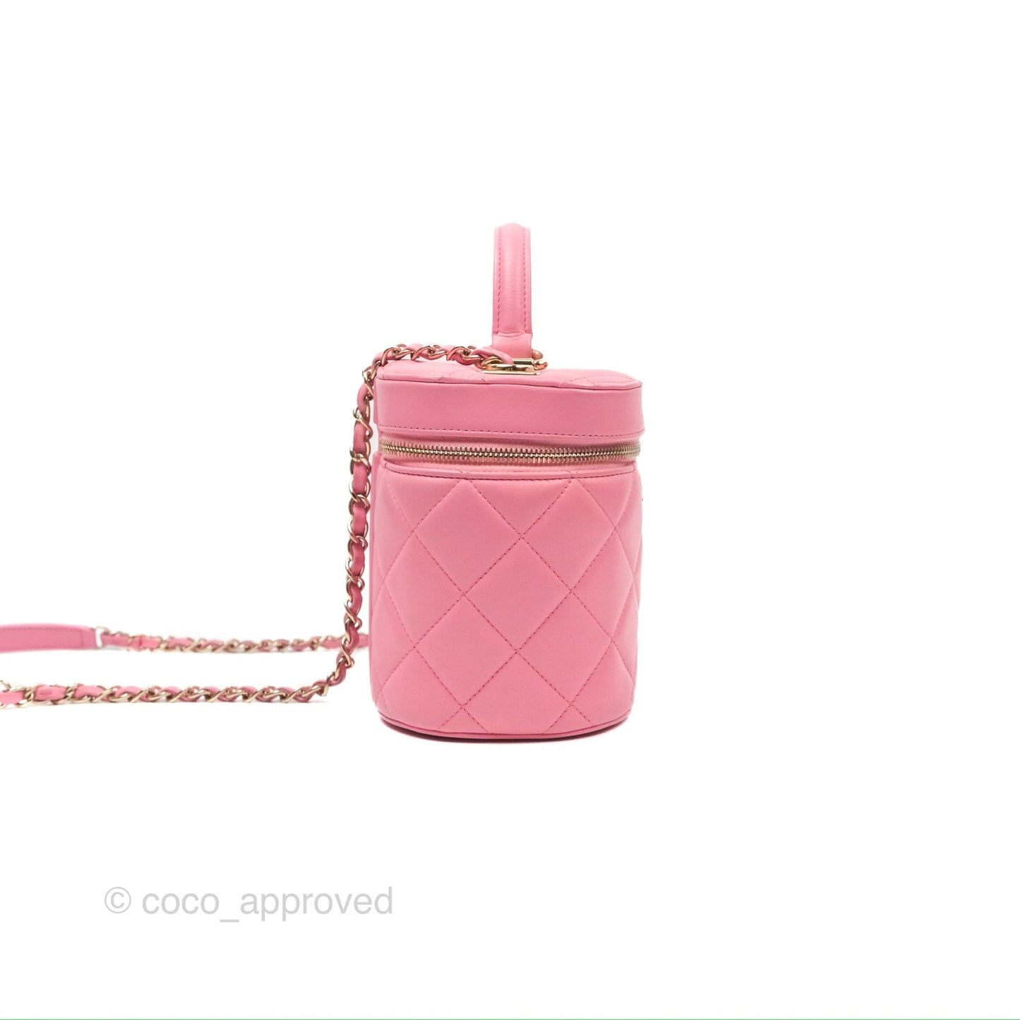 Chanel Small Quilted Top Handle Vanity Case Pink Lambskin Gold Hardware