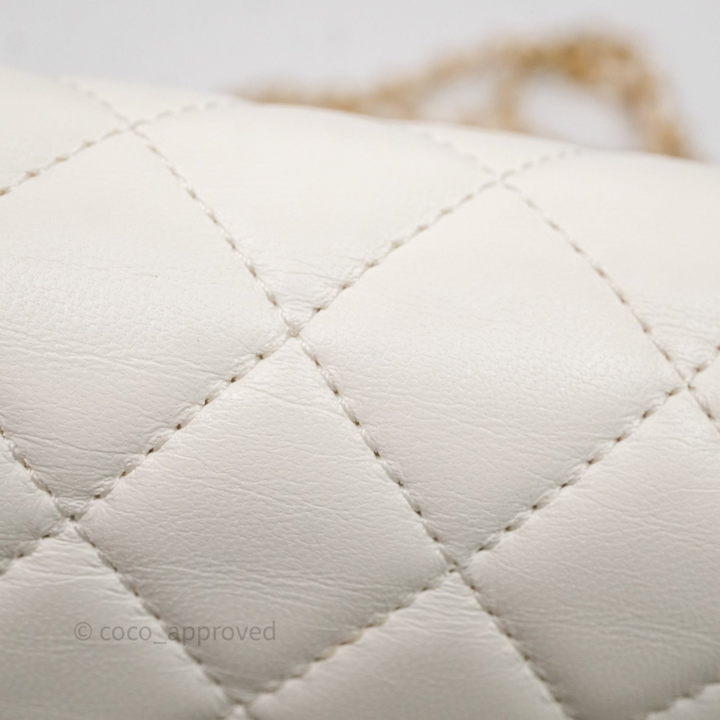 Chanel Mini Rectangular Pearl Crush White Lambskin Aged Gold Hardware