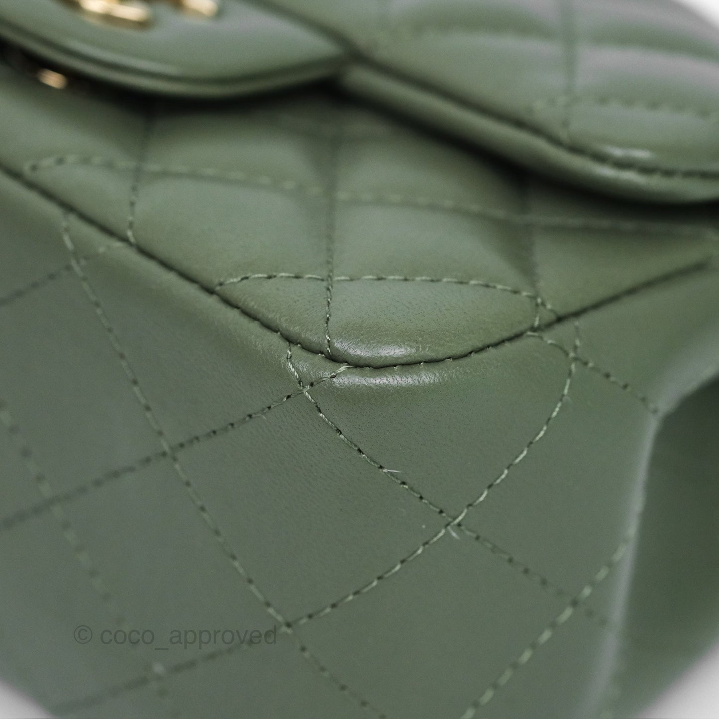 Chanel Mini Square Flap Quilted Olive Green Lambskin Gold Hardware