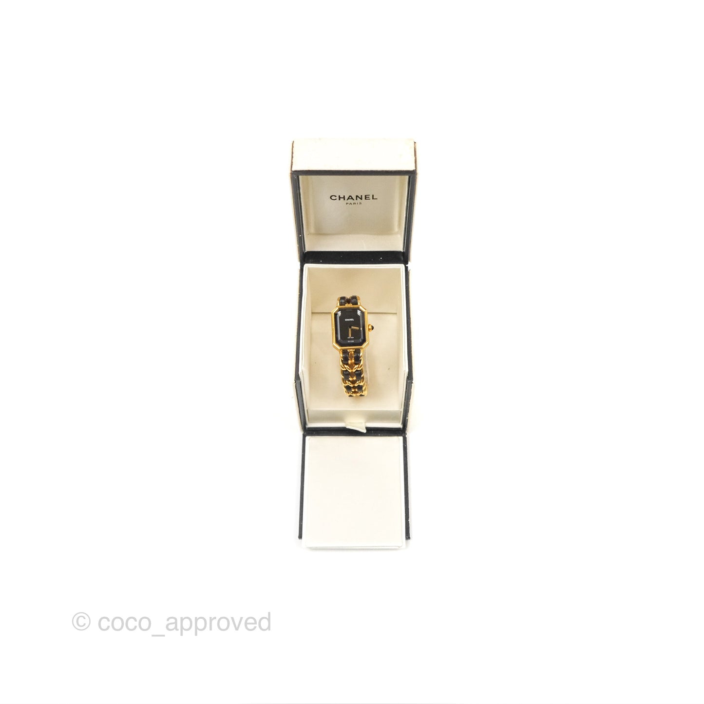 Chanel Vintage Première Watch Black Leather Gold Plated Size S