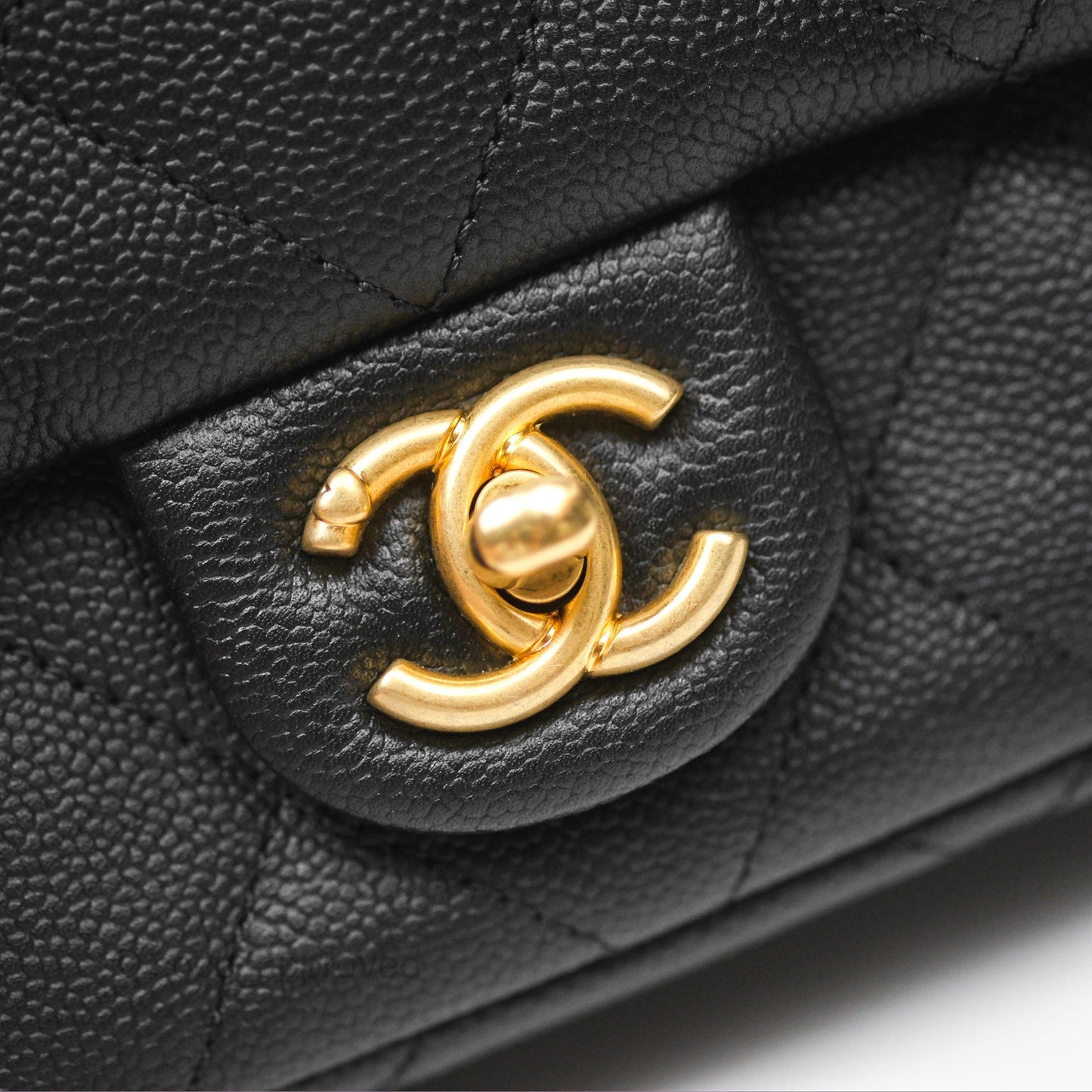 Chanel Mini Flap Bag Heart Adjustable Chain Black Caviar Aged Gold Hardware