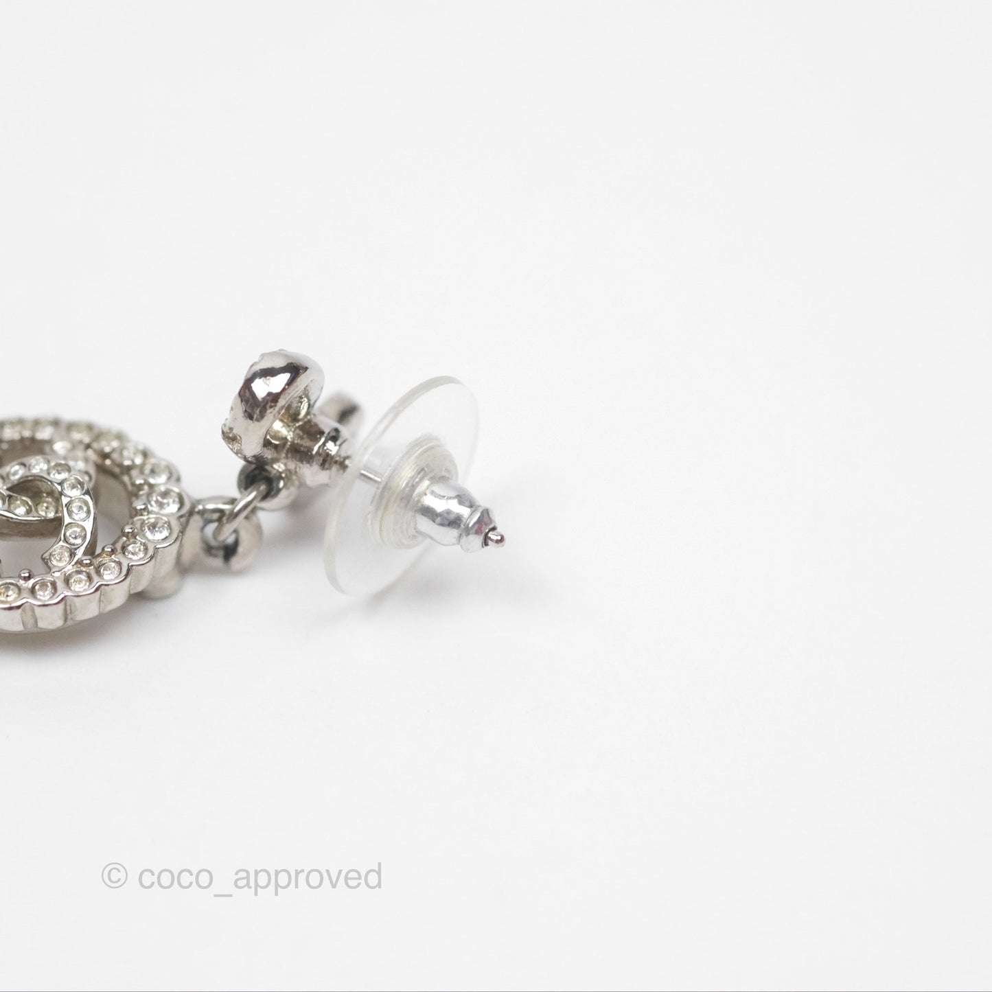 Chanel Crystal CC Bow Knot Drop Earrings Silver Tone 22B