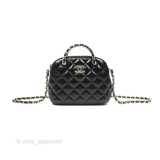 Chanel Mini Handle Clutch with Chain Black Shiny Lambskin Gold Hardware