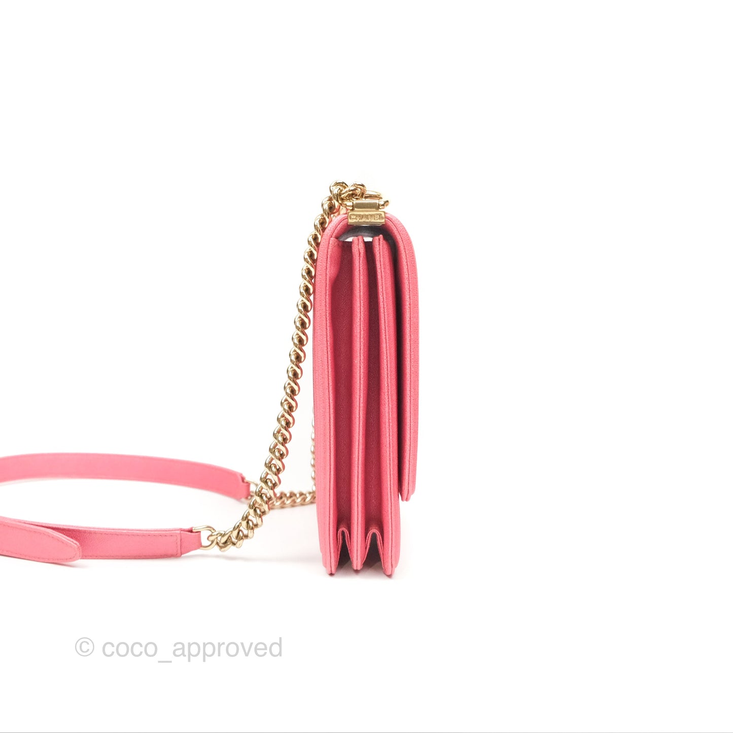 Chanel Quilted North South Boy Flap Iridescent Pink Caviar Gold Hardware