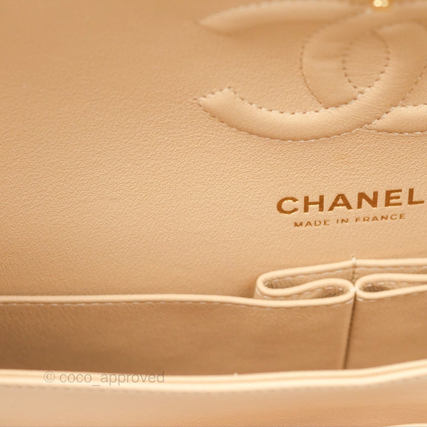 Chanel Classic M/L Medium Flap Quilted Beige Lambskin Gold Hardware