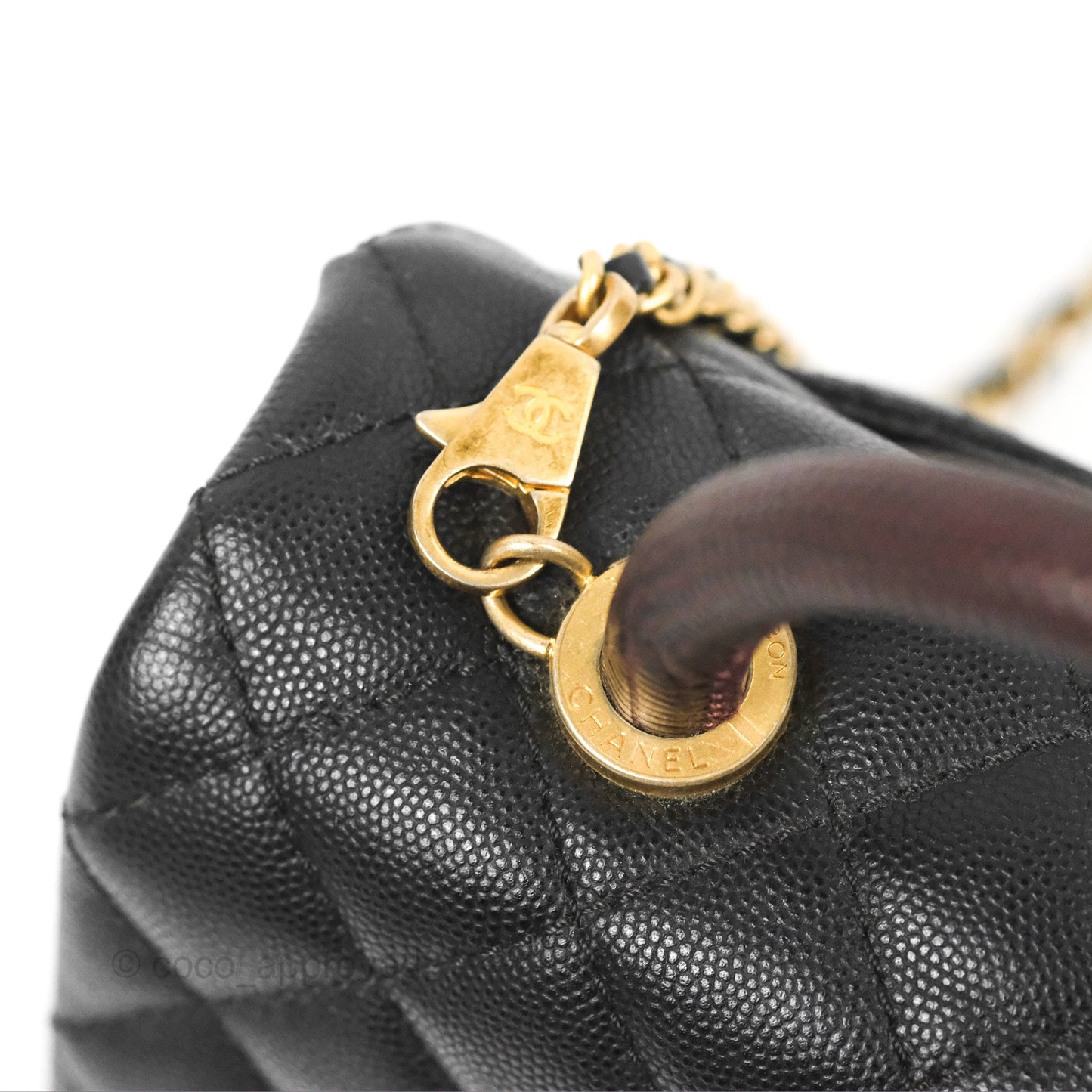 Chanel Small Coco Handle Quilted Black Caviar Aged Gold Hardware Lizard Handle