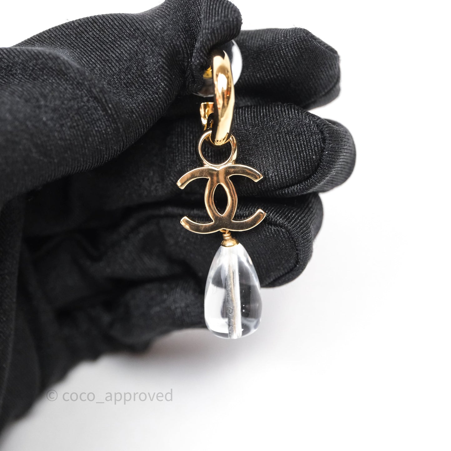 Chanel CC Drop Tear Resin Earrings Gold Tone 24S