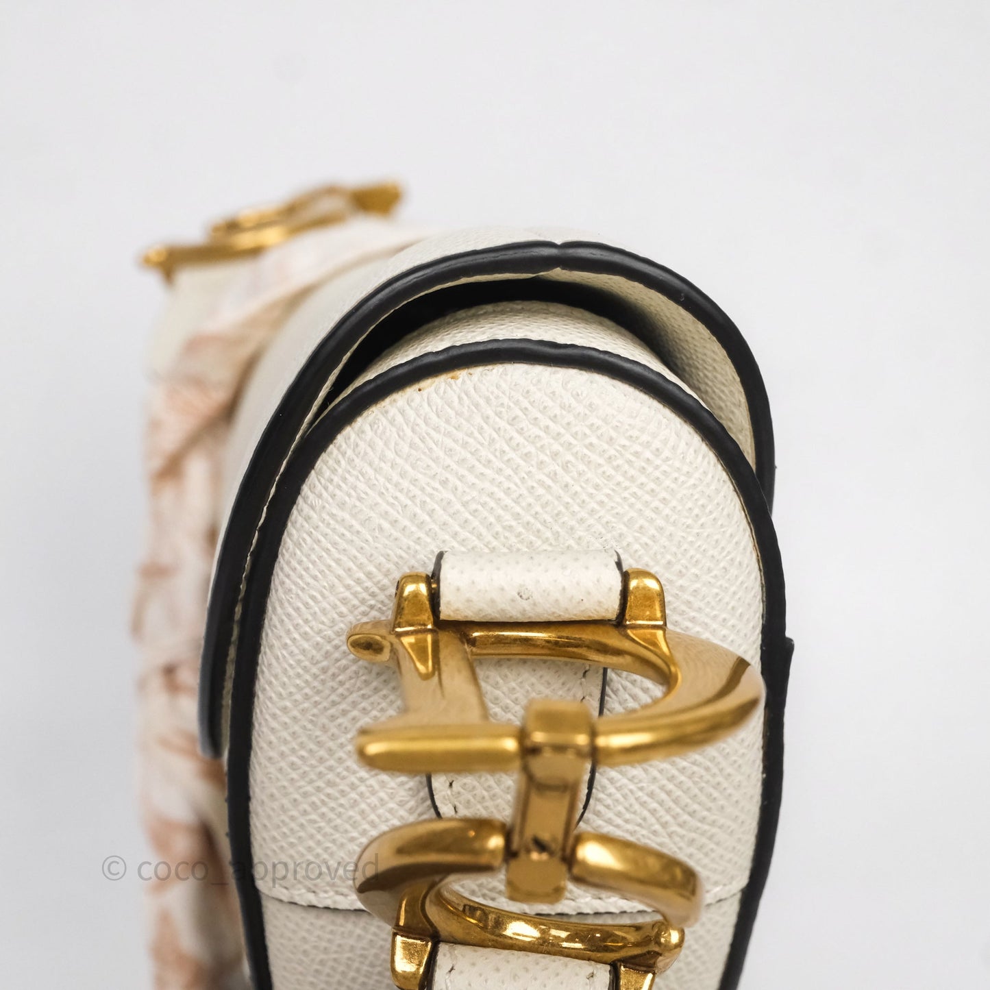 Christian Dior Saddle Bag White Grained Calfskin Gold Hardware