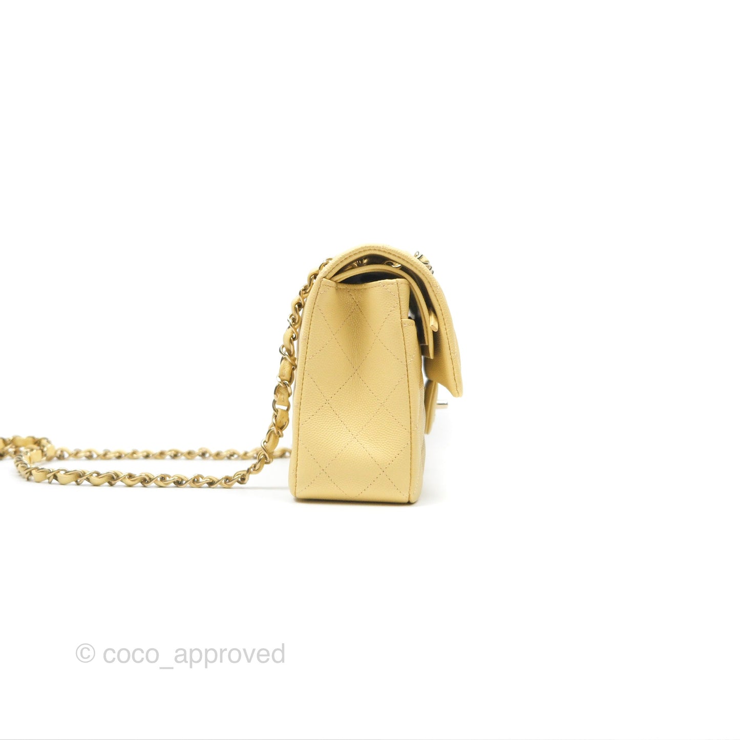 Chanel Small Classic Quilted Flap Yellow Caviar Gold Hardware