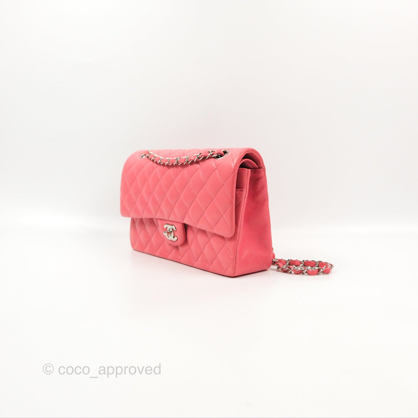 Chanel Classic M/L Medium Flap Quilted Pink Lambskin Silver Hardware