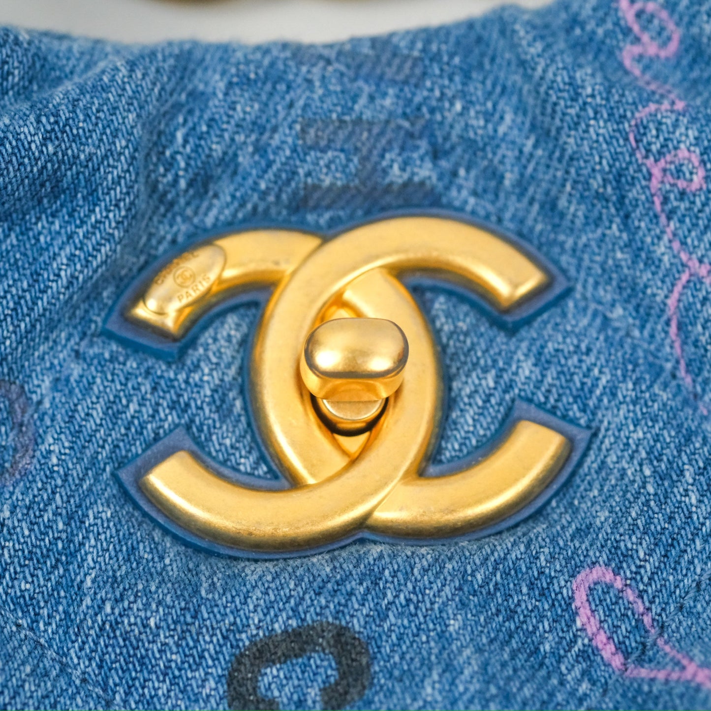 Chanel Maxi Hobo Bag Quilted Denim Mood Aged Gold Hardware