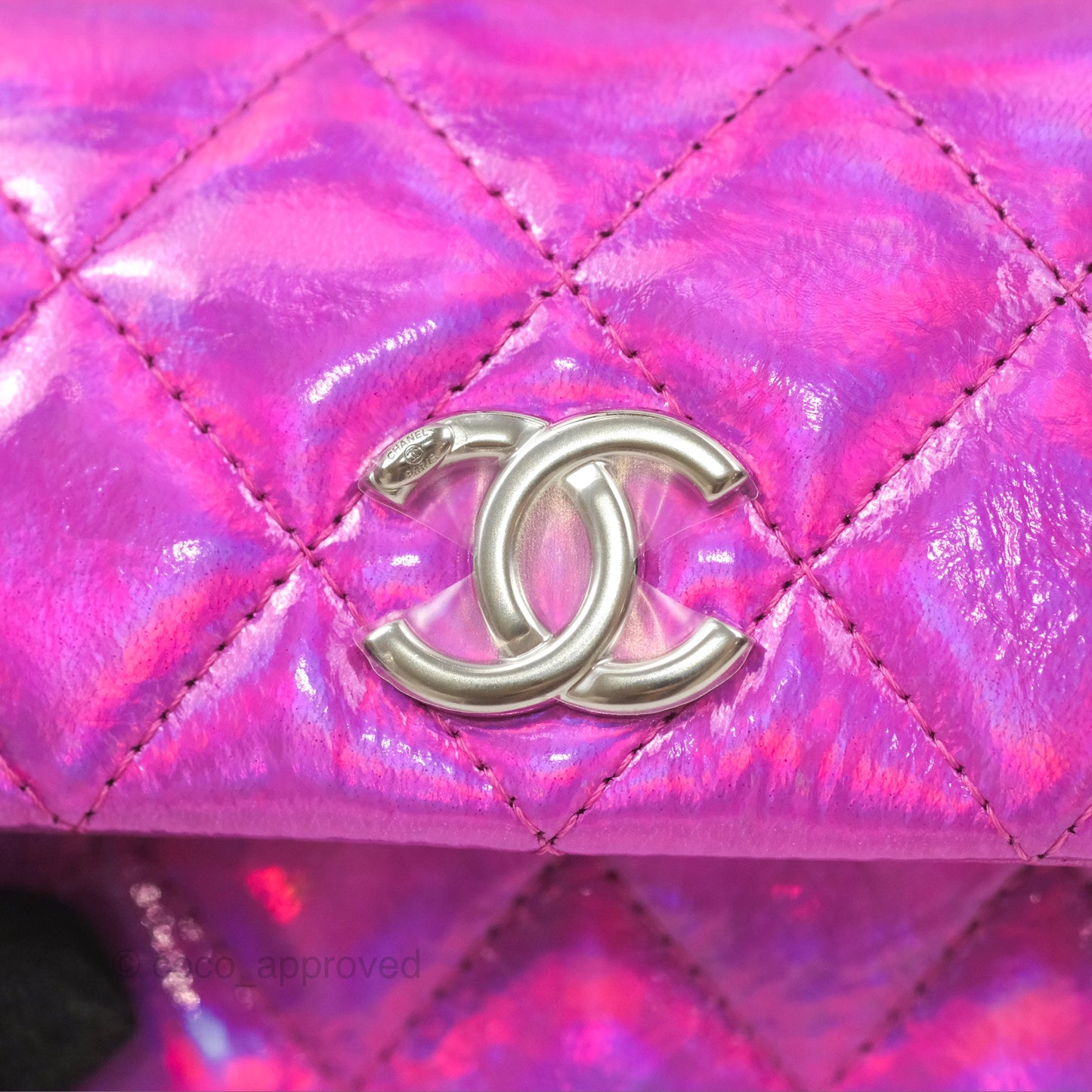 Chanel Card Holder Pouch with Hook Fuchsia Iridescent Mirror Goatskin
