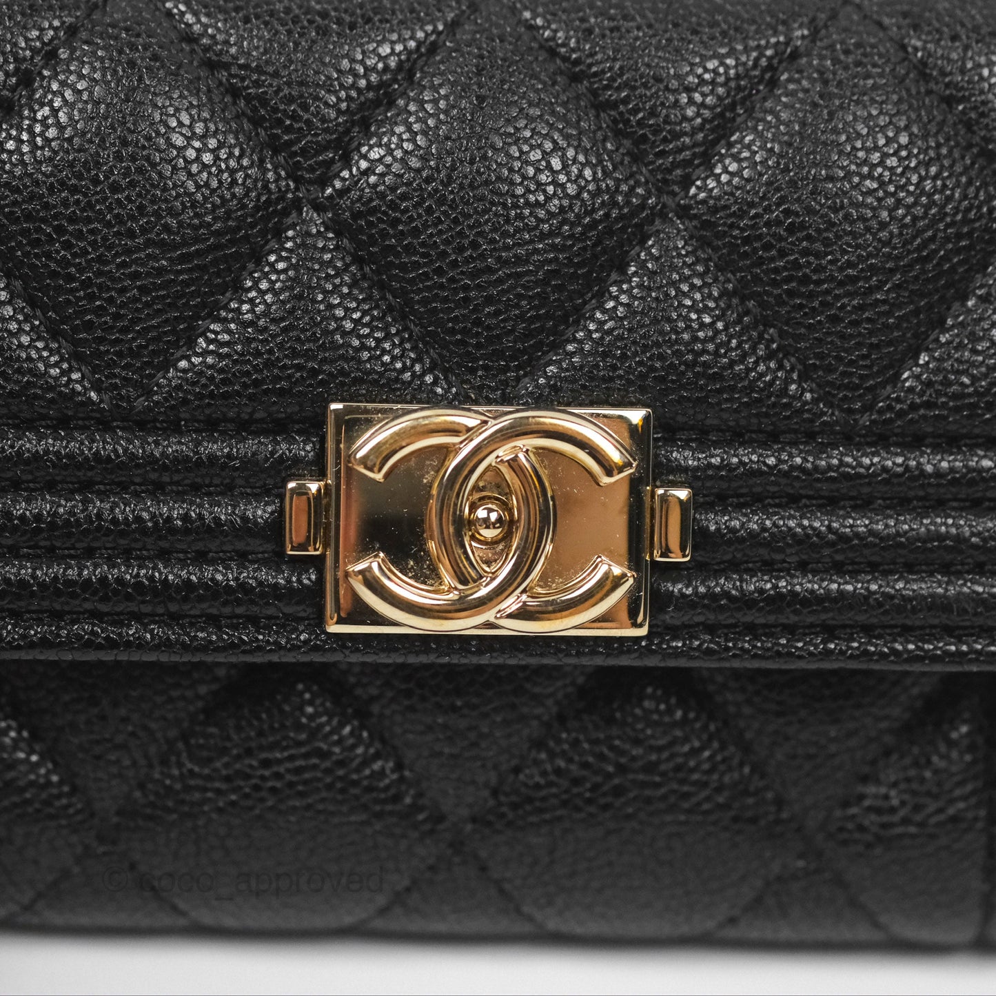 Chanel Quilted Boy Flap Card Holder Black Caviar Gold Hardware