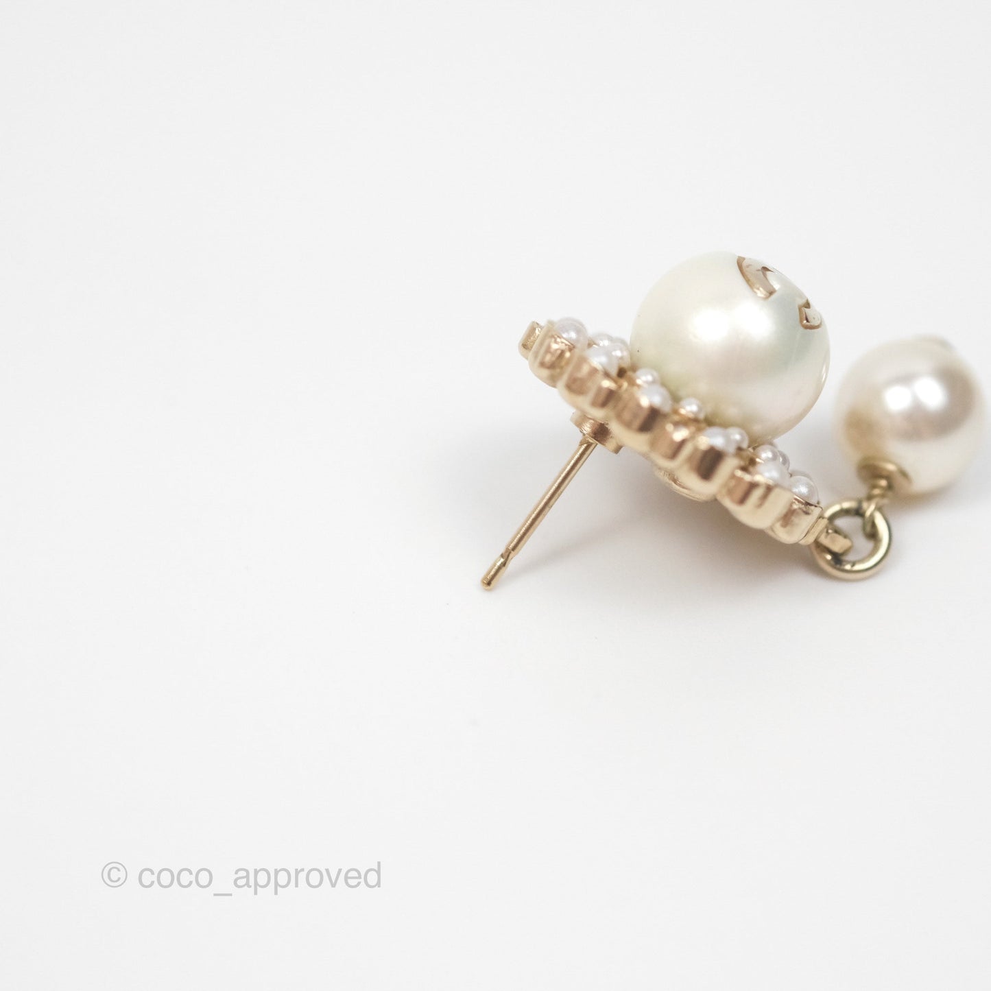 Chanel CC Crystal Pearl Drop Earrings Gold Tone 19B