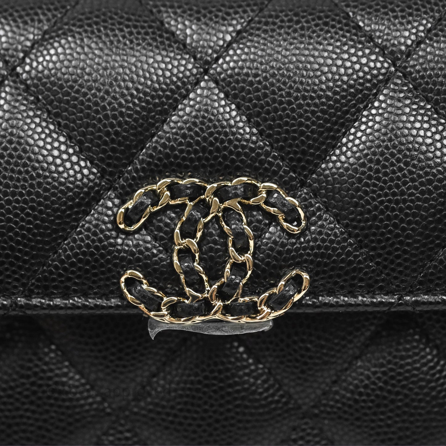 Chanel Top Handle Clutch with Chain Black Caviar Light Gold Hardware