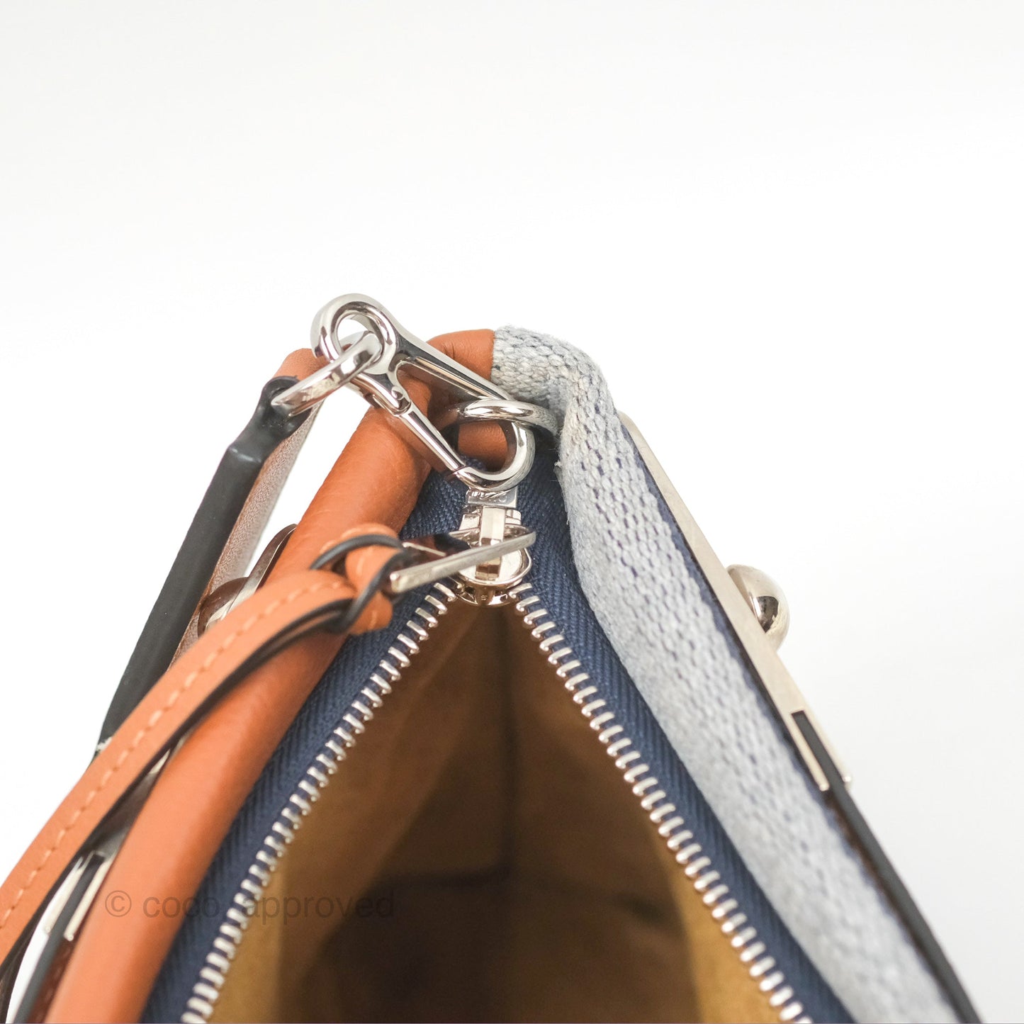 Loewe Small Missy Bag Striped Blue Grey Canvas Tan Leather