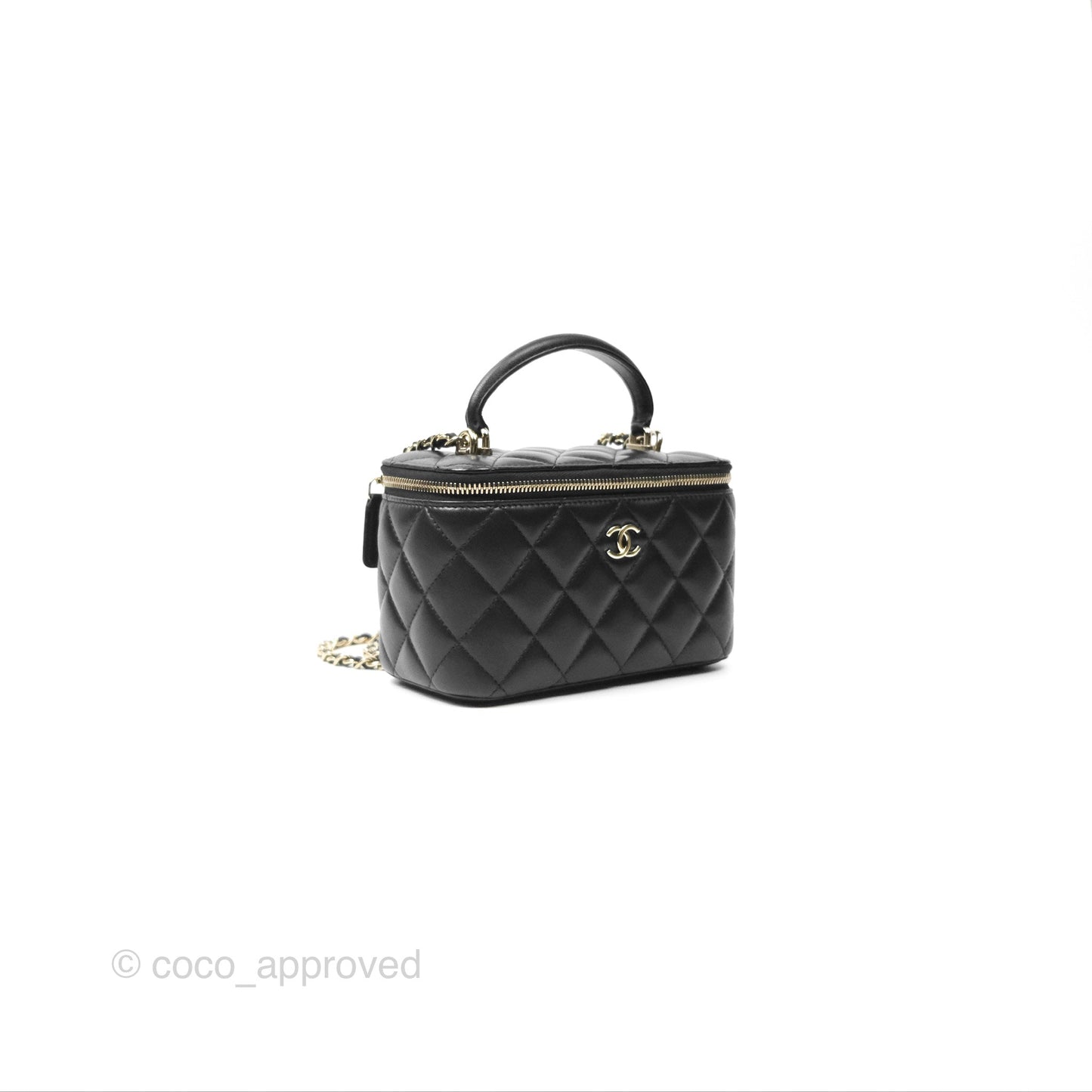 Chanel Vanity Rectangular Top Handle Black Lambskin Gold Hardware