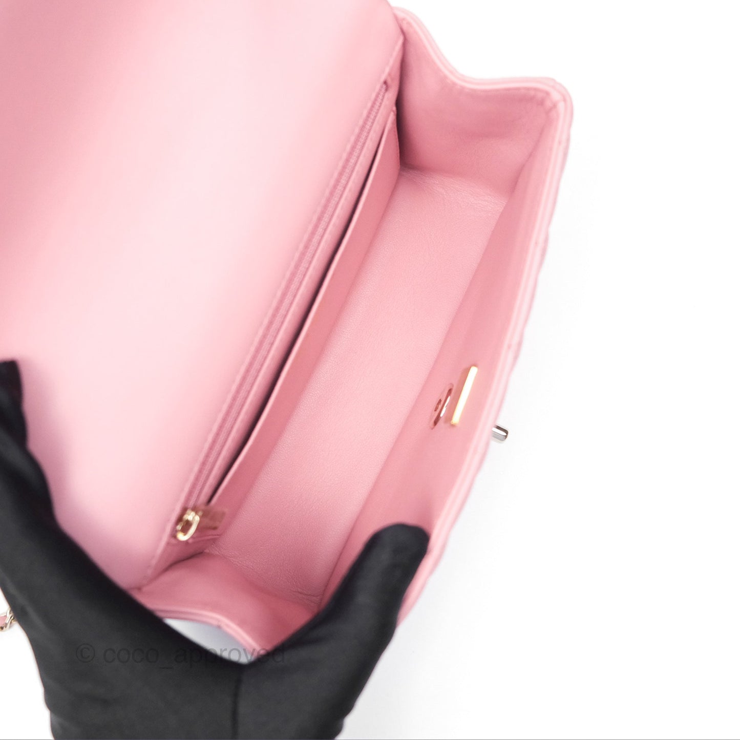 Chanel Top Handle Mini Rectangular Flap Bag Pink Lambskin Gold Hardware