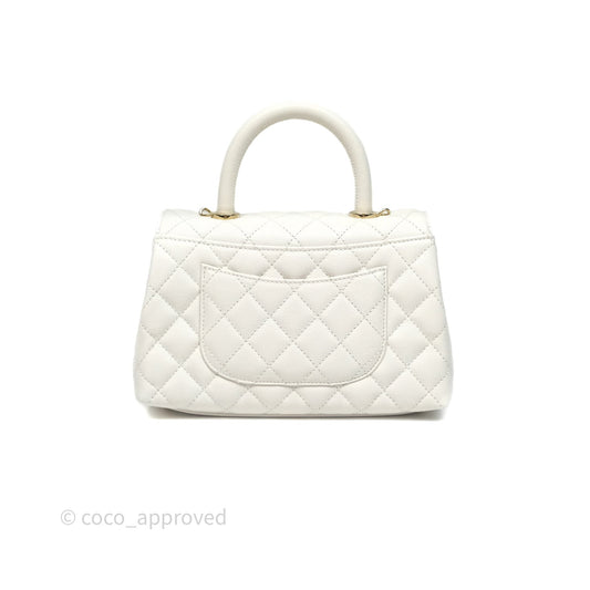 Chanel Small Coco Handle Quilted White Caviar Gold Hardware