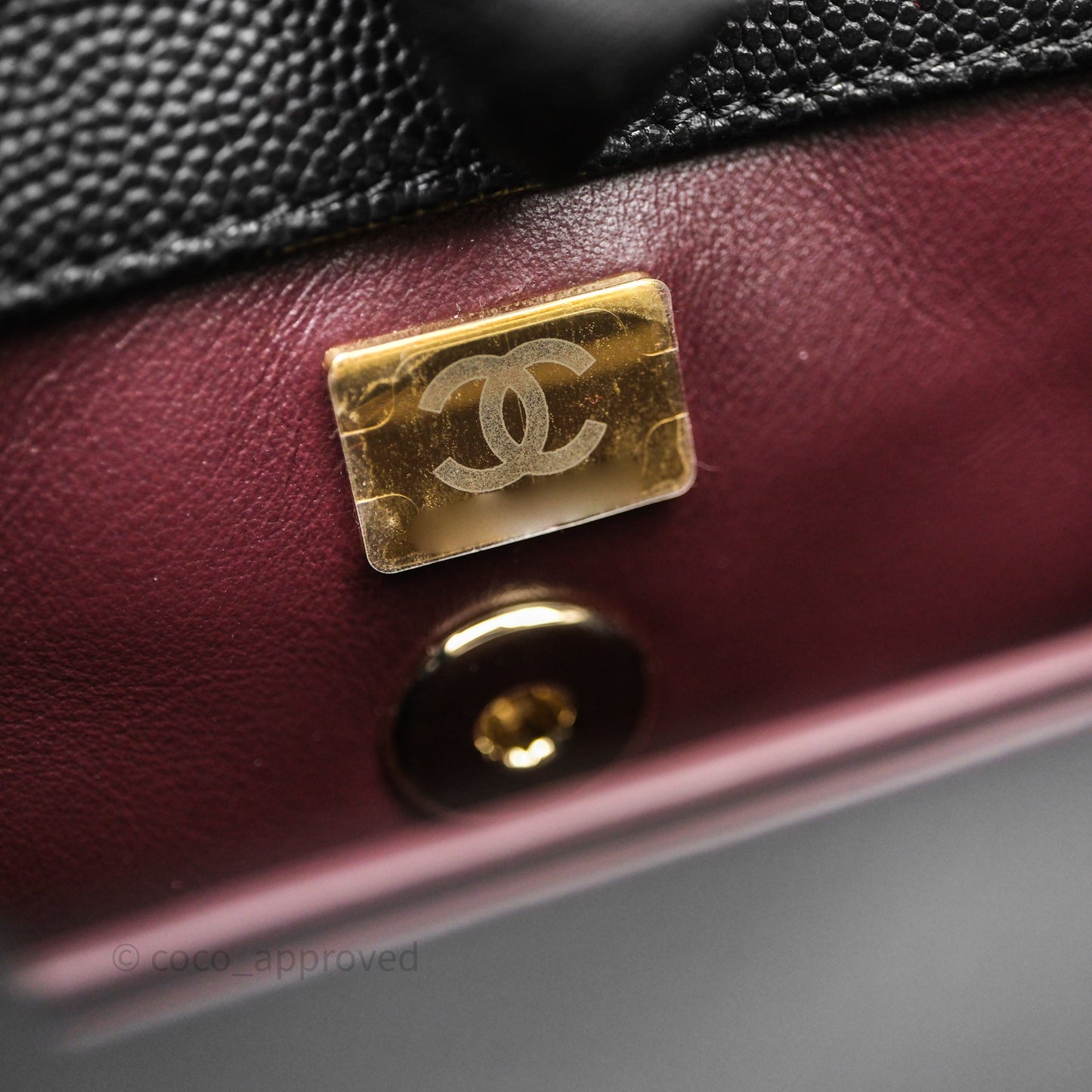 Chanel Mini Coco Handle Quilted Black Caviar Light Gold Hardware Lizard Embossed Handle