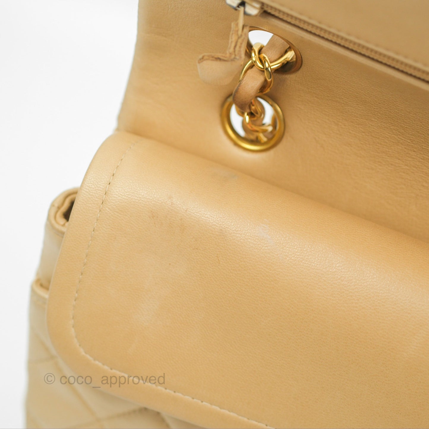Chanel Vintage Medium Classic Flap Beige Lambskin 24K Gold Hardware