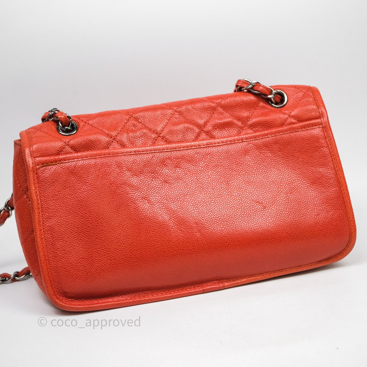 Chanel Flap Bag Caviar Orange Silver Hardware