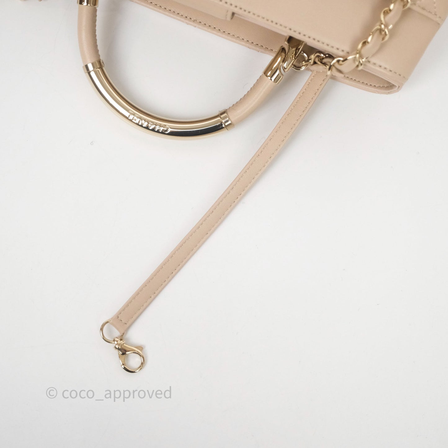 Chanel Quilted Top Handle Carry Chic Bag Beige Lambskin Gold Hardware