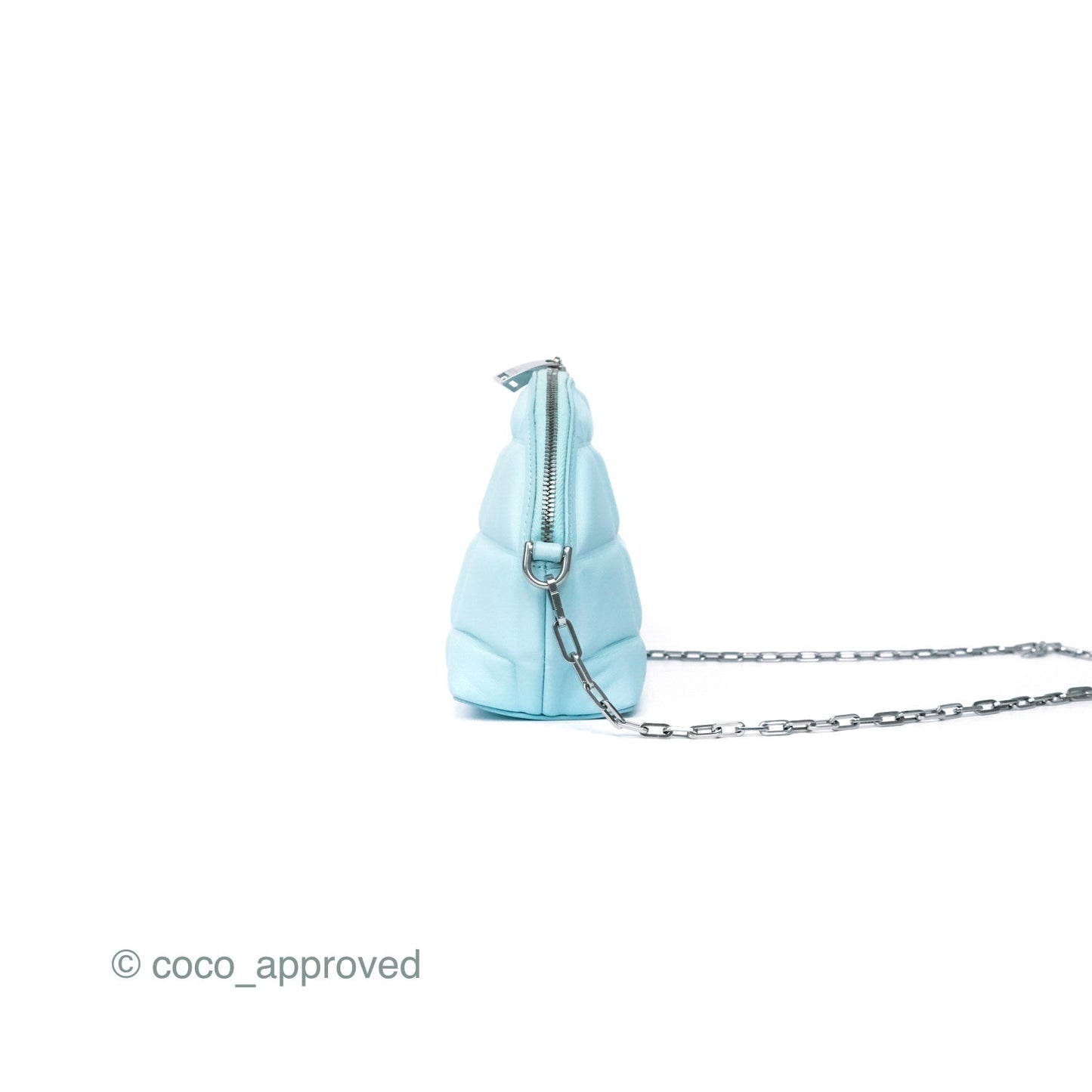 Bottega Veneta Mini Half Moon Bag Topazio Blue Nappa Lambskin Silver Hardware