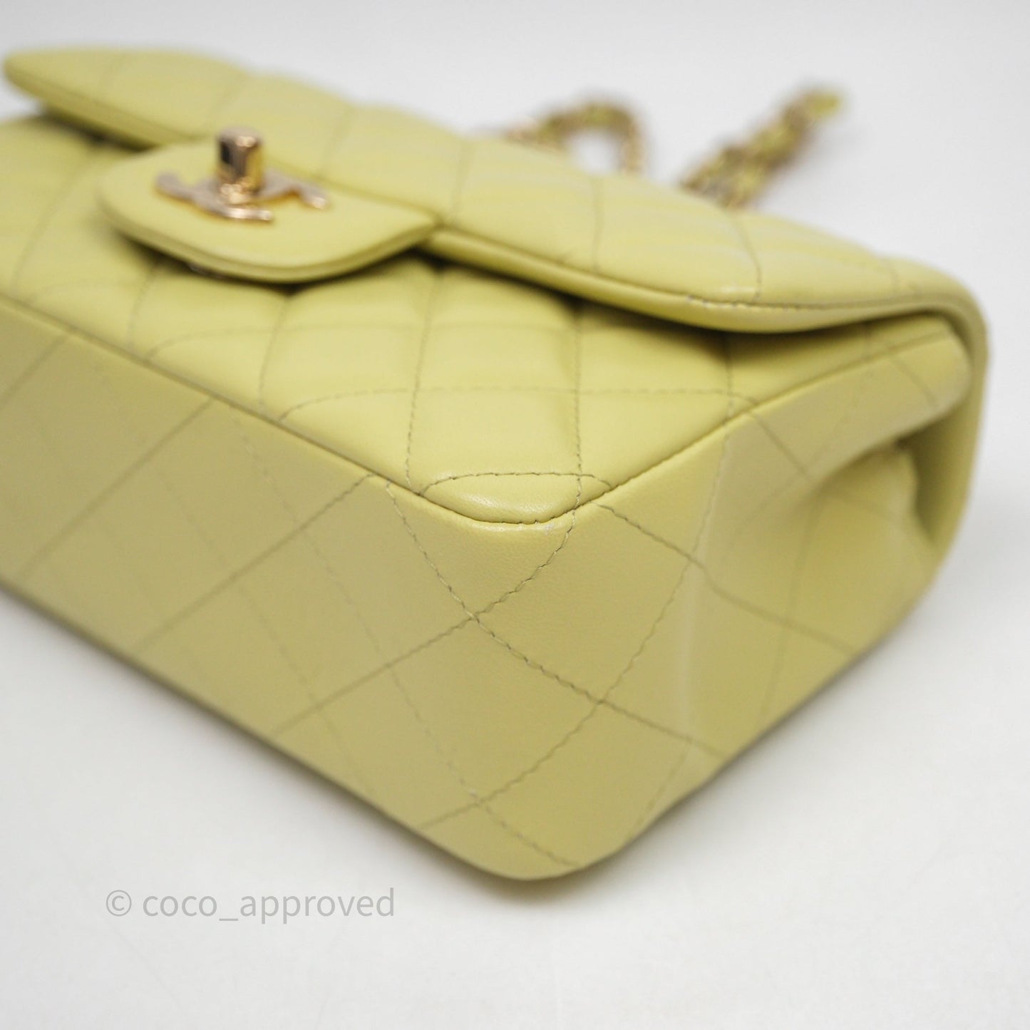 Chanel Mini Rectangular Flap Quilted Green Lambskin Gold Hardware