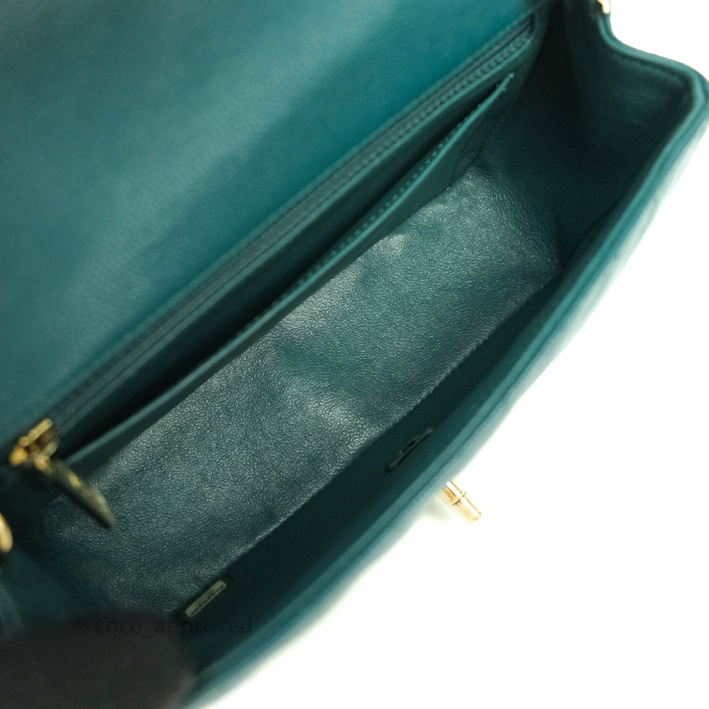 Chanel Chevron Mini Rectangular Caviar Flap Bag Dark Green Gold Hardware