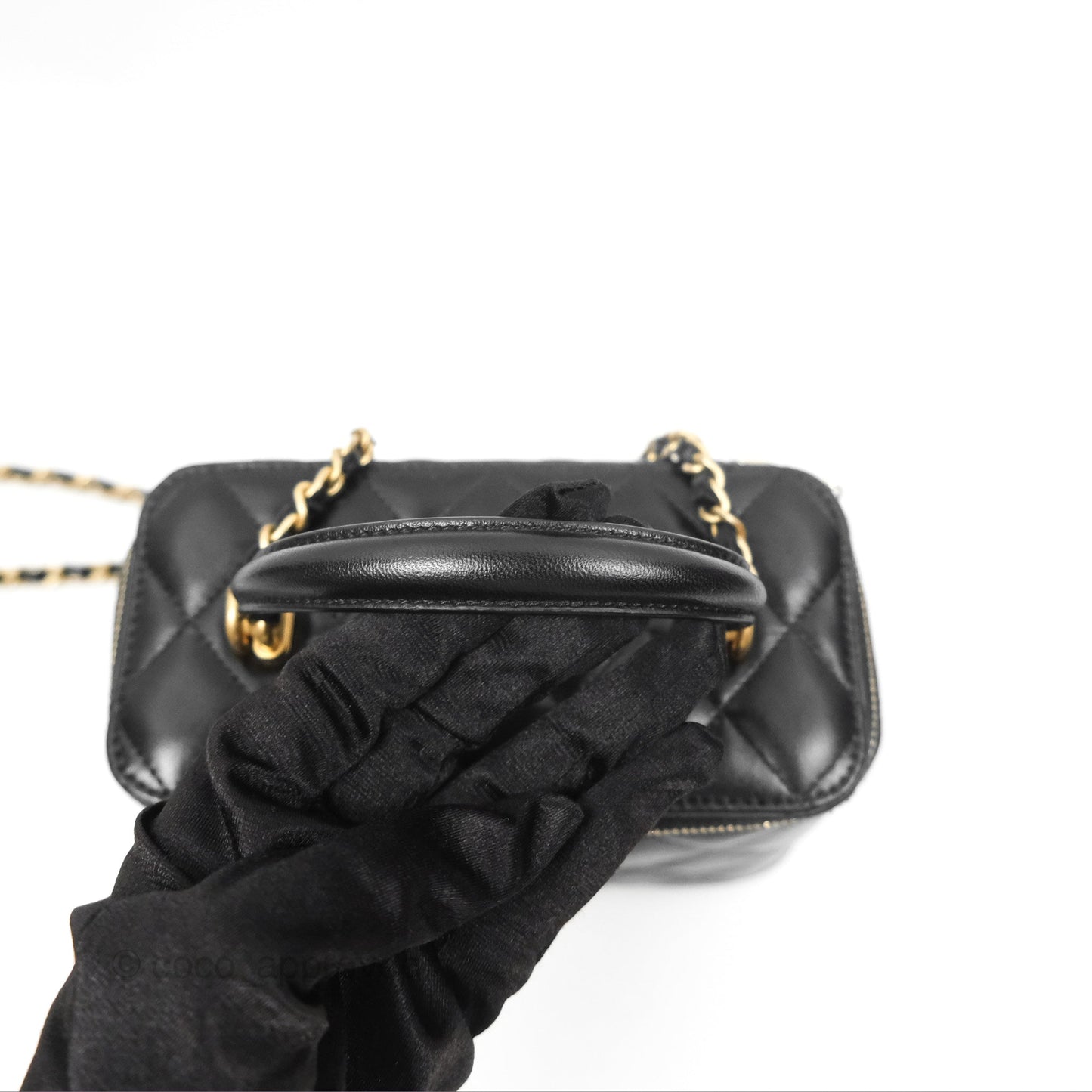 Chanel Vanity Rectangular Top Handle Black Lambskin Gold Hardware